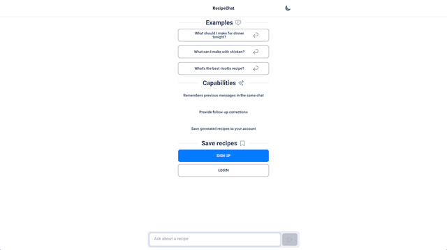 recipe chat landing page